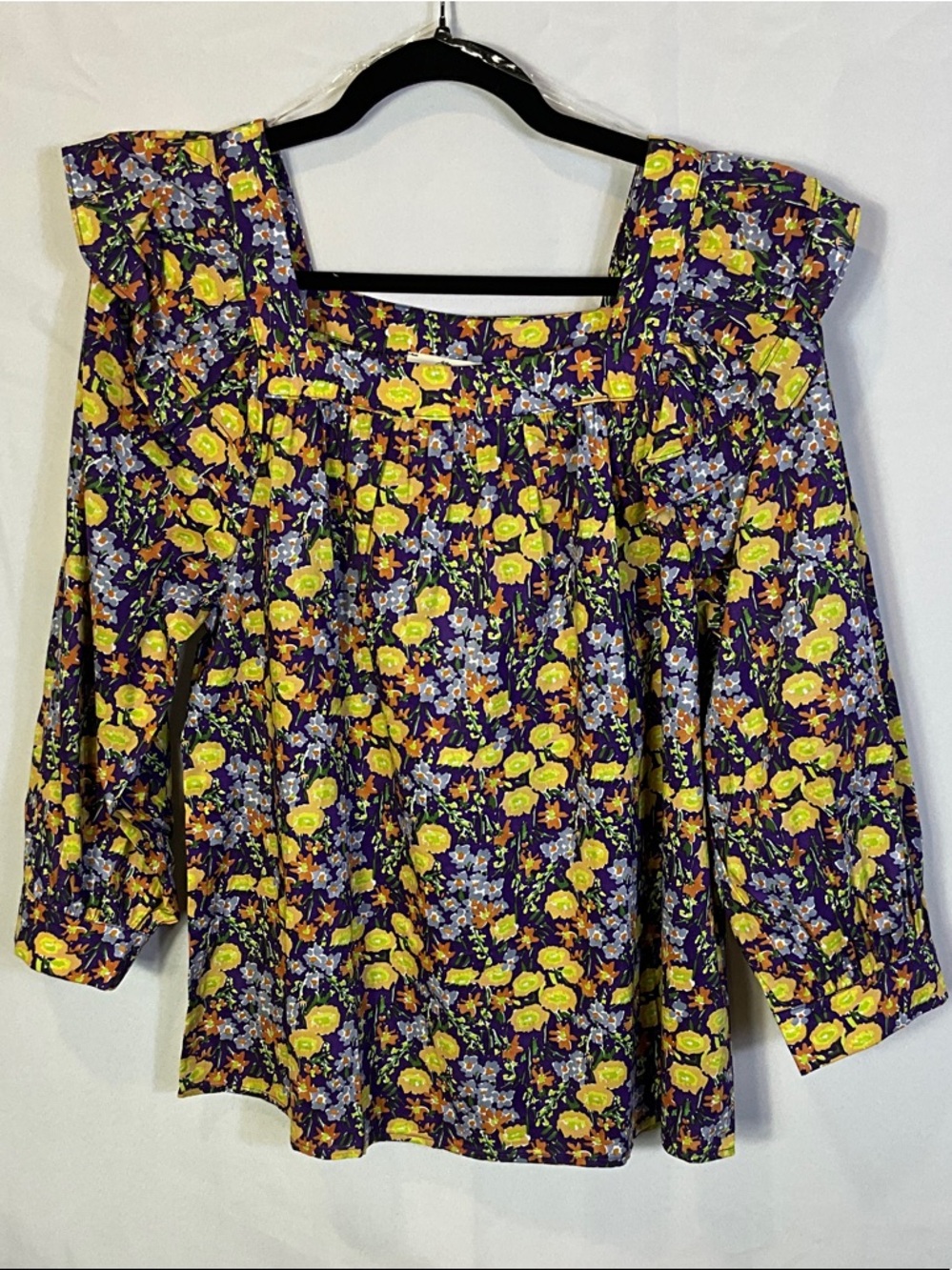 entro Boho Floral Square-Neck Ruffle Long Sleeve Blouse Size Large